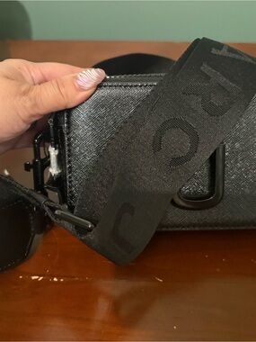 Marc Jacobs Black Textured Camera Crossbody with Branded Strap